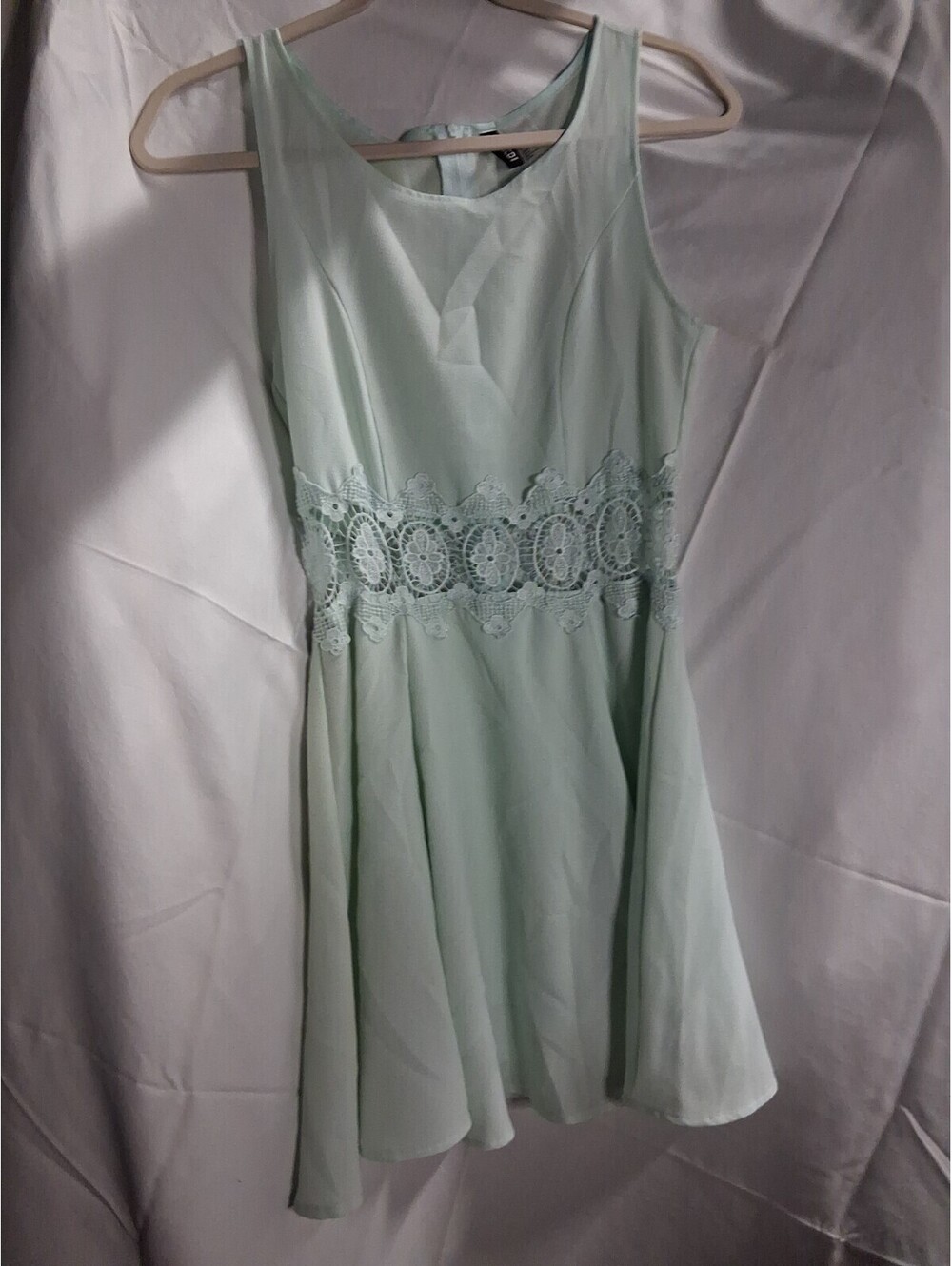 Divided H&M Size 6 Pale Blue Lace Panel Sleeveless Back Zip Fit Flare Dress M2